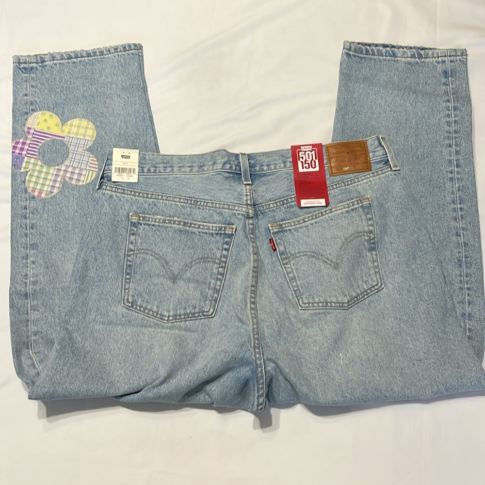 Levis 501 Plus Jeans 150th ANNIVERSARY Patchwork Fresh as a Daisy lite wash NWT - Picture 8 of 16
